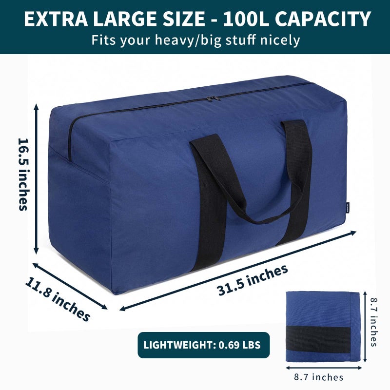 Vorspack Extra Large Duffle Bag for Travel - 100L Duffel Bag for Men Gear Bag for Storage Foldable Weekender Bag for Overnight Camping - Blue - Image 2