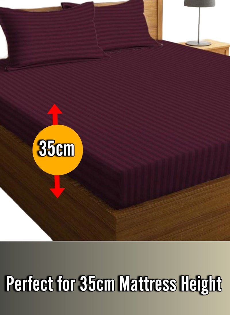 Blueberry Wine Berry Striped Cotton Bed Sheet Sets 3 Piece Set Deep Pocket 180x200+35cm - Image 2