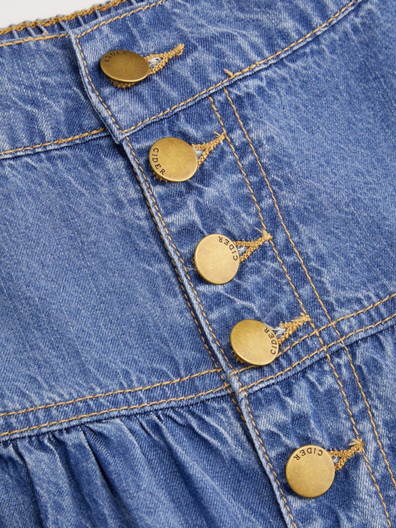 CIDER Womenâ€™s Long Jean Denim Tiered Button Down High Waisted Maxi Skirts: Mid Blue, M - Image 5