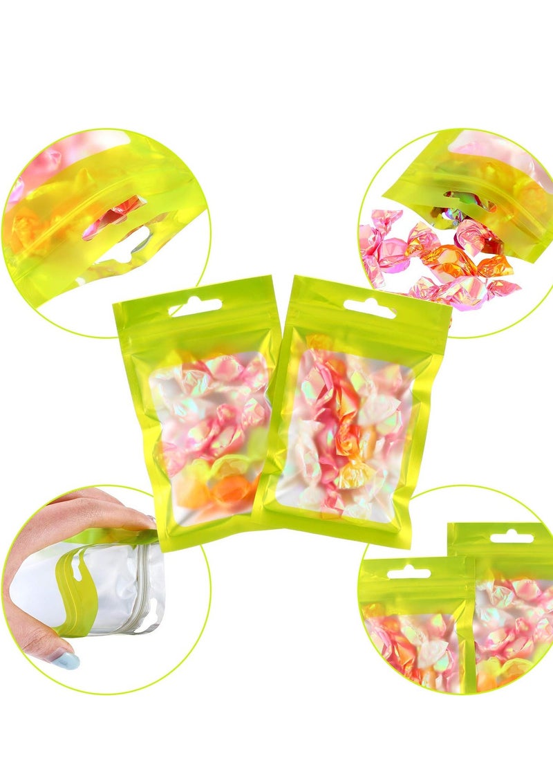 Foil Bags, Resealable Food Storage with Clear Pouch with Window for Candy Snack Jewelry Lash Lip Gloss, Holographic Bag 100 Pcs  - Image 1