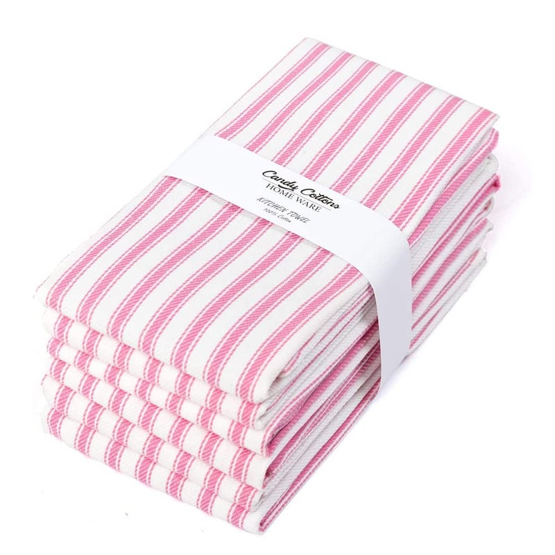 Candy Cottons Set of 6 Kitchen Towels 100 Cotton Dish Towels with Hanging Loop Dishcloth Sets for Washing  Drying Dishes Tea Towels  Hand Towels 18x28 French Stripe Pink