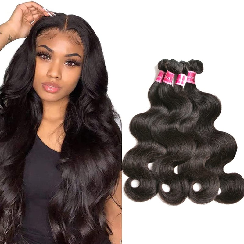 حزم شعر بشري بتقنية الموجة الجسدية 16 18 20 22 بوصة شعر بشري 100% غير معالج 4 حزم شعر بشري 10A شعر برازيلي عذري حزم بلون أسود طبيعي لتمديدات شعر النساء
