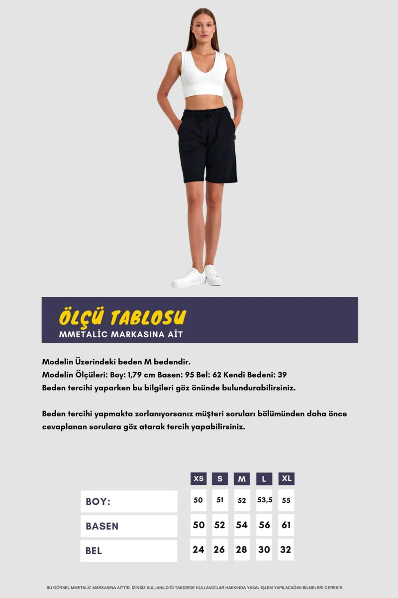 ميتاليك Women's Relaxed Cut Elastic Waist Seasonal Soft Fabric Pocket Black Long Bermuda Shorts