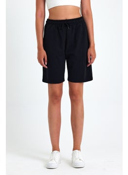 mmetalic Women's Comfortable Cut Elastic Waist Seasonal Soft Fabric Pocketed Black Long Bermuda Shorts  - Image 2