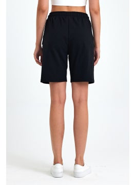 mmetalic Women's Comfortable Cut Elastic Waist Seasonal Soft Fabric Pocketed Black Long Bermuda Shorts  - Image 5