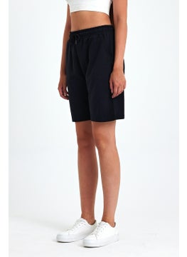 mmetalic Women's Comfortable Cut Elastic Waist Seasonal Soft Fabric Pocketed Black Long Bermuda Shorts  - Image 3