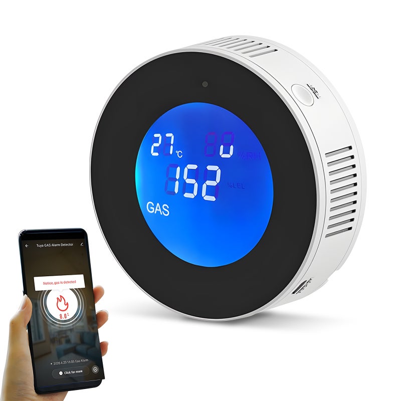 1 عبوة كاشف تسرب الغاز الطبيعي بشبكة واي فاي لمنزل، إنذار ومراقبة الغاز بشاشة عرض LCD، إشعار فوري عبر التطبيق، تركيب بالحفر / بدون حفر للغاز الميثان والغاز الكحولي والغاز الصخري - Image 1