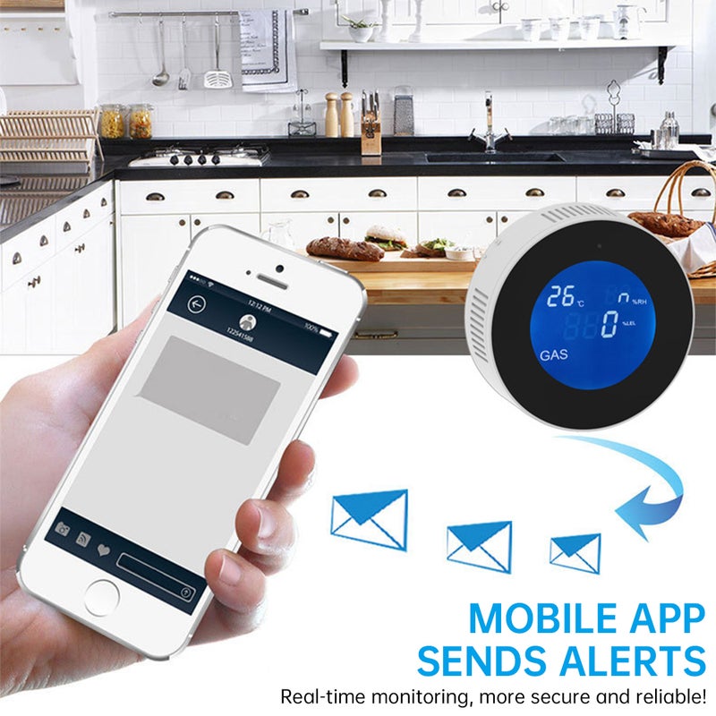 1 عبوة كاشف تسرب الغاز الطبيعي بشبكة واي فاي لمنزل، إنذار ومراقبة الغاز بشاشة عرض LCD، إشعار فوري عبر التطبيق، تركيب بالحفر / بدون حفر للغاز الميثان والغاز الكحولي والغاز الصخري - Image 5