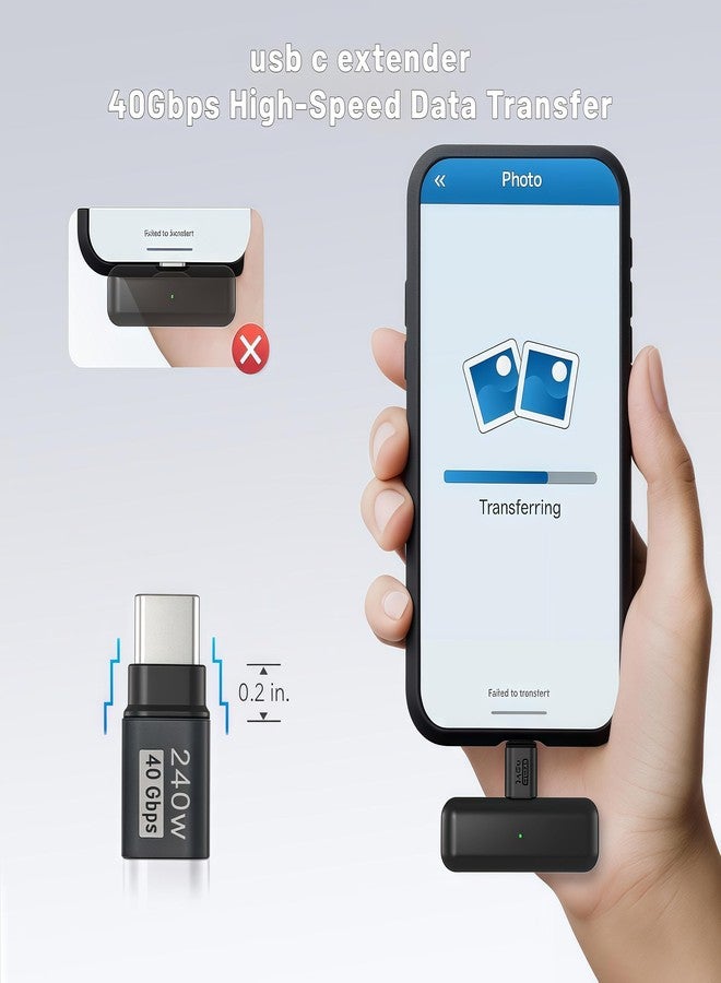 basecolors USB C Extender Adapter Straight (3 Pack) 40Gbps 240W Cable Extension Type-C Low Profile Male to Female Thunderbolt QC & Data Transfer for USB-C Devices - Image 3