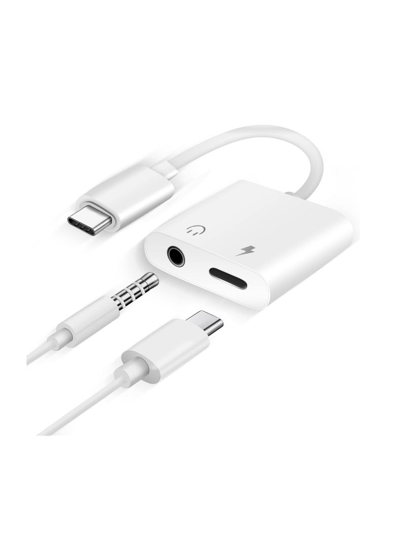 محول USB C 3.5 ملم لسماعات الراس والشاحن ومحول سماعات رأس ايه يو اكس إلى متوافق مع ماك بوك برو ايباد هواوي ميت 30 سامسونج اس 10_ ون بلس 7 بيكسل 4 اكس. أبيض - Image 1