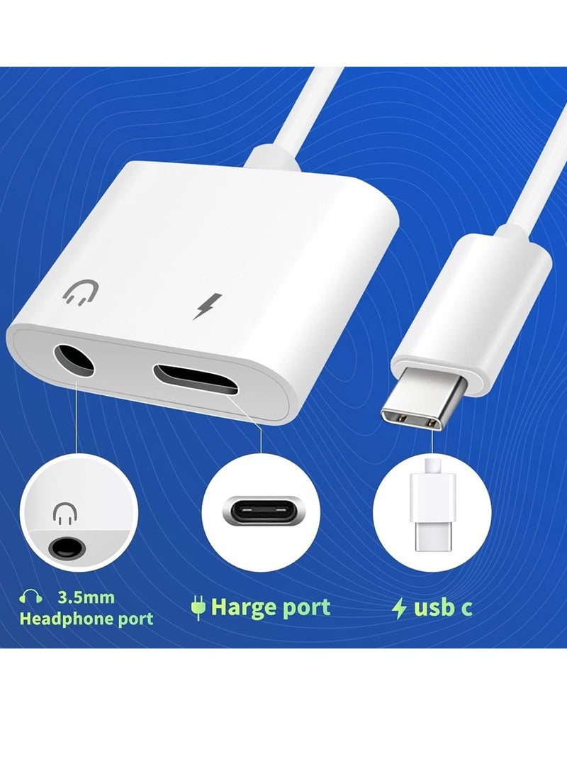 محول USB C 3.5 ملم لسماعات الراس والشاحن ومحول سماعات رأس ايه يو اكس إلى متوافق مع ماك بوك برو ايباد هواوي ميت 30 سامسونج اس 10_ ون بلس 7 بيكسل 4 اكس. أبيض - Image 2