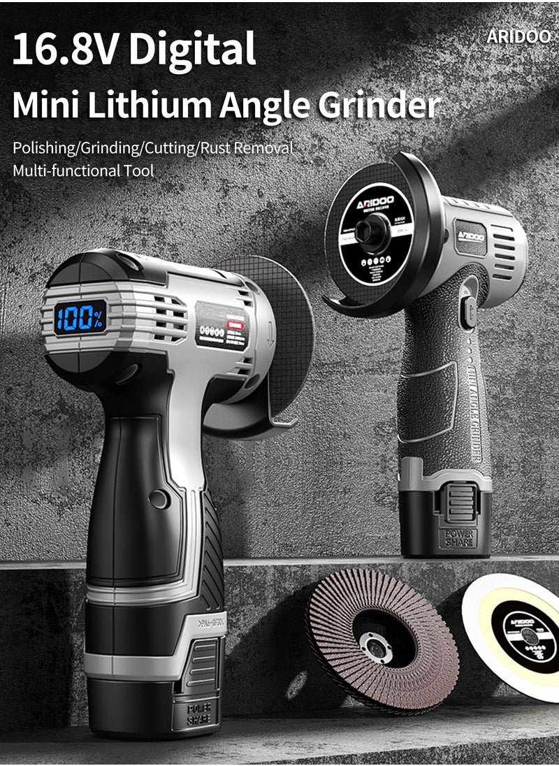 ARIDOO Angle Grinder Tool, Mini Angle Grinder, Cordless Electric Angle Grinding Tool 16.8V 28000RPM with 2PCS 3000mAh Battery, Nylon Cutting Blade-s/Grinding Disc/Metal Cutting Disc  - Image 3