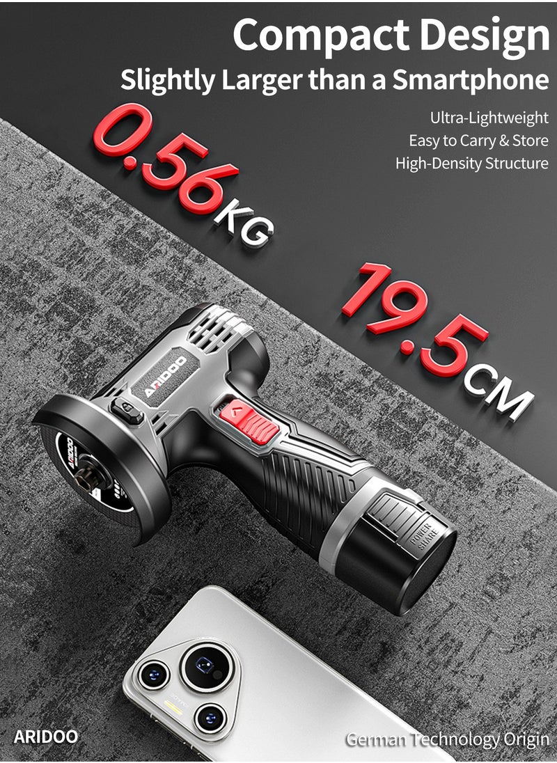 ARIDOO Angle Grinder Tool, Mini Angle Grinder, Cordless Electric Angle Grinding Tool 16.8V 28000RPM with 2PCS 3000mAh Battery, Nylon Cutting Blade-s/Grinding Disc/Metal Cutting Disc  - Image 4