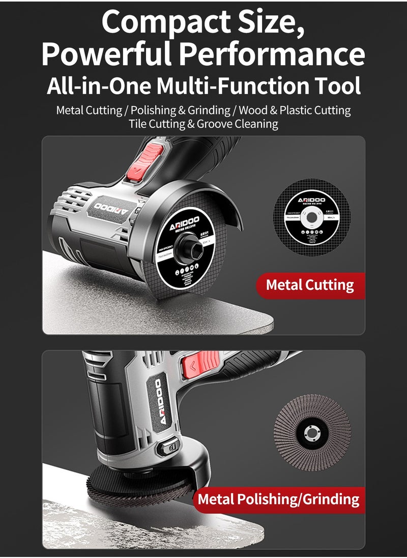 ARIDOO Angle Grinder Tool, Mini Angle Grinder, Cordless Electric Angle Grinding Tool 16.8V 28000RPM with 2PCS 3000mAh Battery, Nylon Cutting Blade-s/Grinding Disc/Metal Cutting Disc  - Image 5
