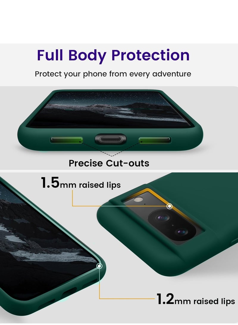 دبليو تيك غطاء حماية من السيليكون السائل الناعم الفاخر لهاتف جوجل بيكسل 8 5G 2023 باللون الأخضر الداكن - Image 2
