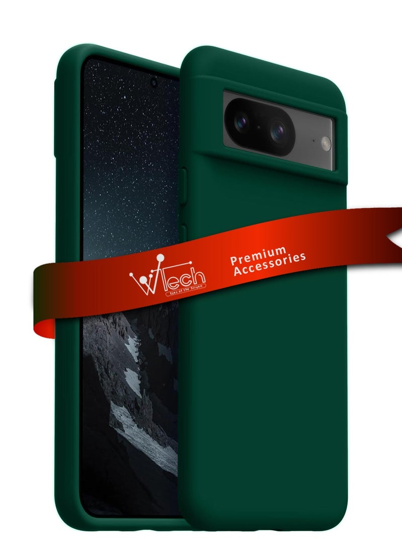 دبليو تيك غطاء حماية من السيليكون السائل الناعم الفاخر لهاتف جوجل بيكسل 8 5G 2023 باللون الأخضر الداكن - Image 1