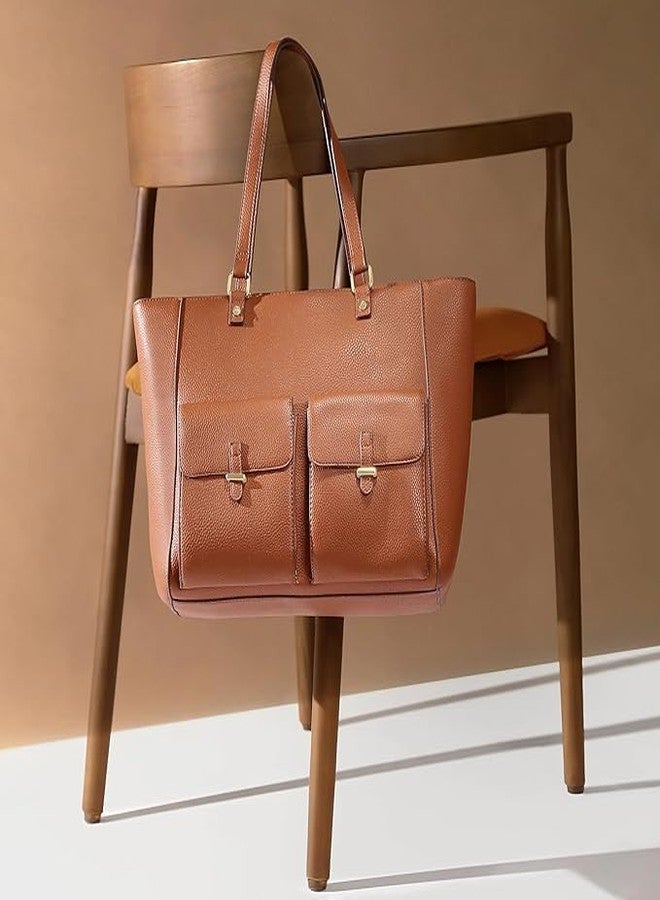 TrueArch Women's Hand Crafted Dual Pocket Vegan Leather handBag& Tote Bag (Tan) - Image 2