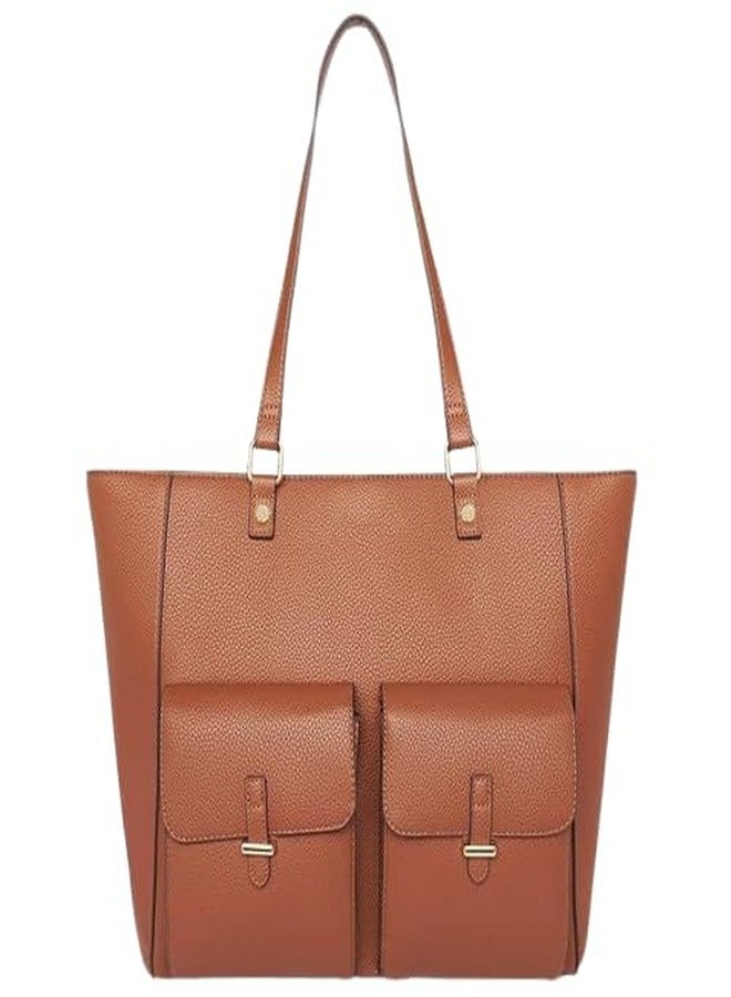 TrueArch Women's Hand Crafted Dual Pocket Vegan Leather handBag& Tote Bag (Tan) - Image 1