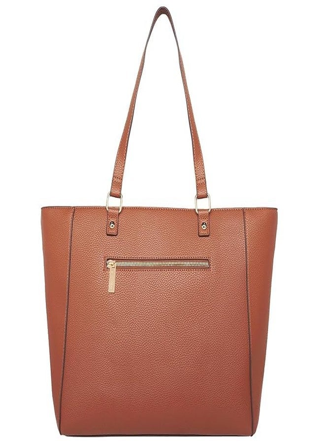TrueArch Women's Hand Crafted Dual Pocket Vegan Leather handBag& Tote Bag (Tan) - Image 5