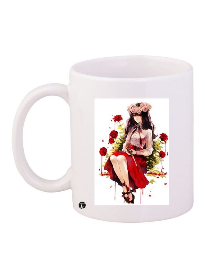 RYN Girl Printed Coffee Mug White/Red/Green 11ounce