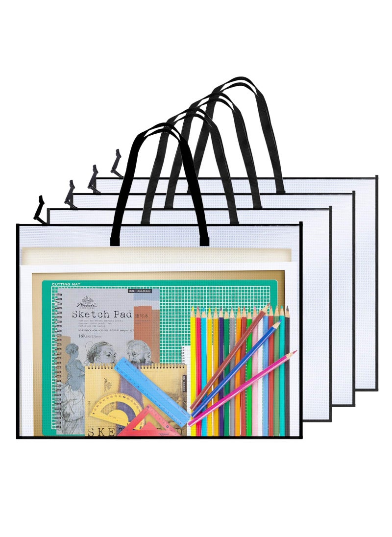 Opret Opret 4 Pack 19x25 inch Art Portfolio Bags Artwork Storage Case with Handle and Zipper Vinly Mesh Folder Organizers for Bulletin Boards Scrapbooks Keepsake and Poster Storage 