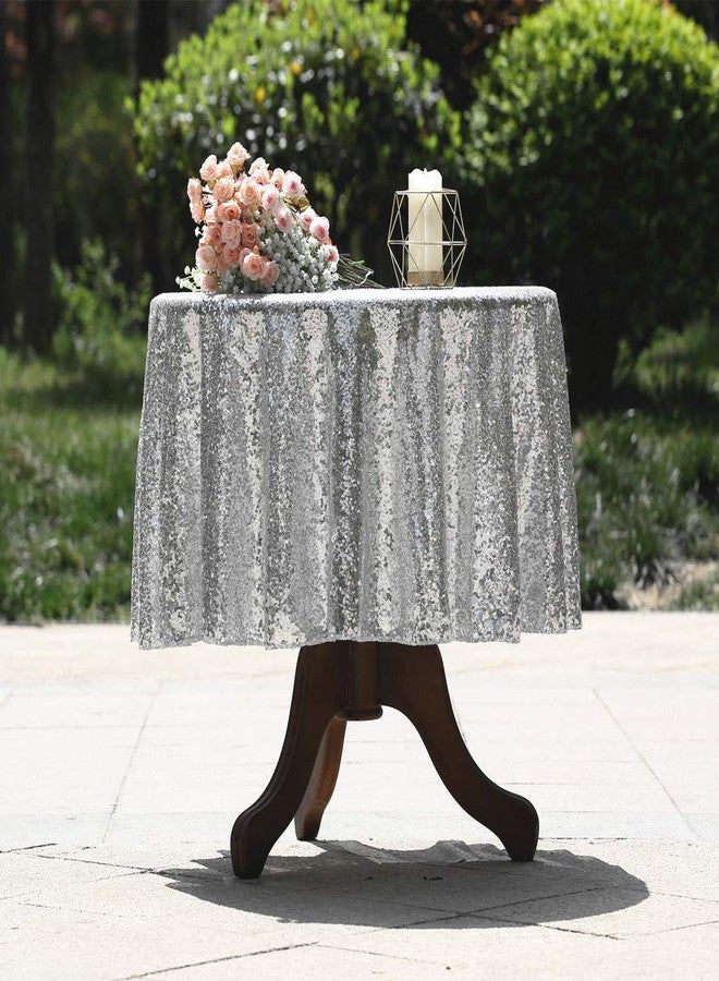 SquarePie Sequin Tablecloth Round Silver 50 Inch Sparkly Table Linen for Wedding Birthday Party - Image 3