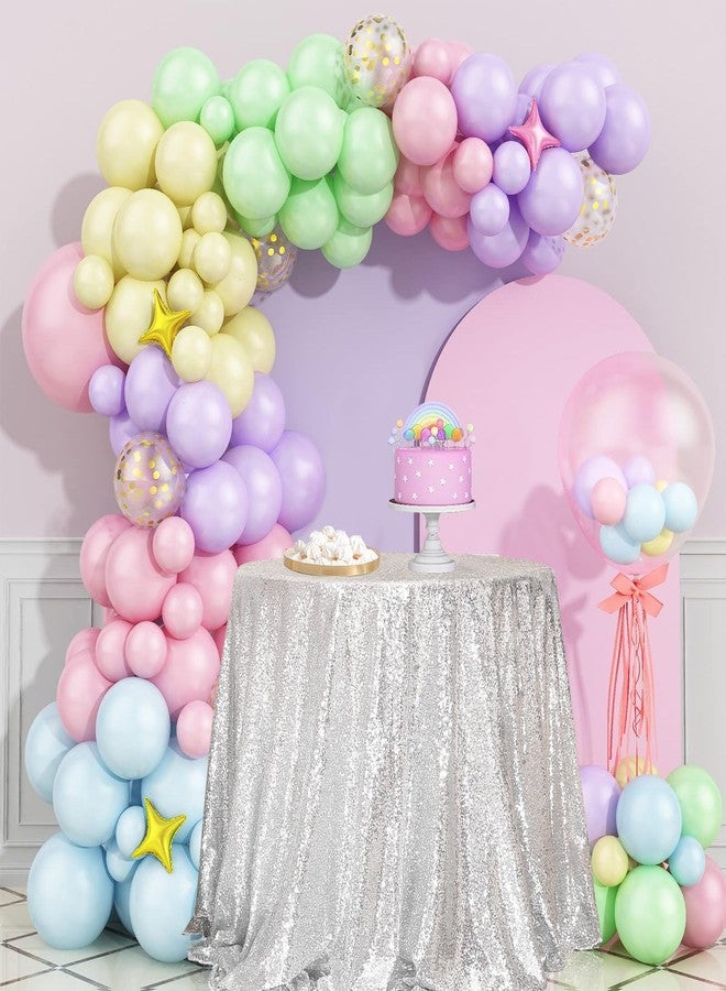 SquarePie Sequin Tablecloth Round Silver 50 Inch Sparkly Table Linen for Wedding Birthday Party - Image 1