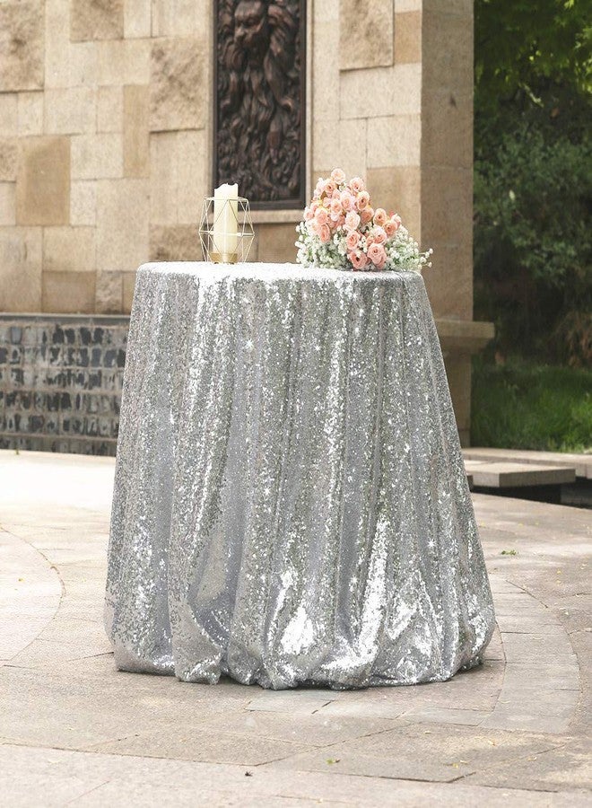 SquarePie Sequin Tablecloth Round Silver 50 Inch Sparkly Table Linen for Wedding Birthday Party - Image 2