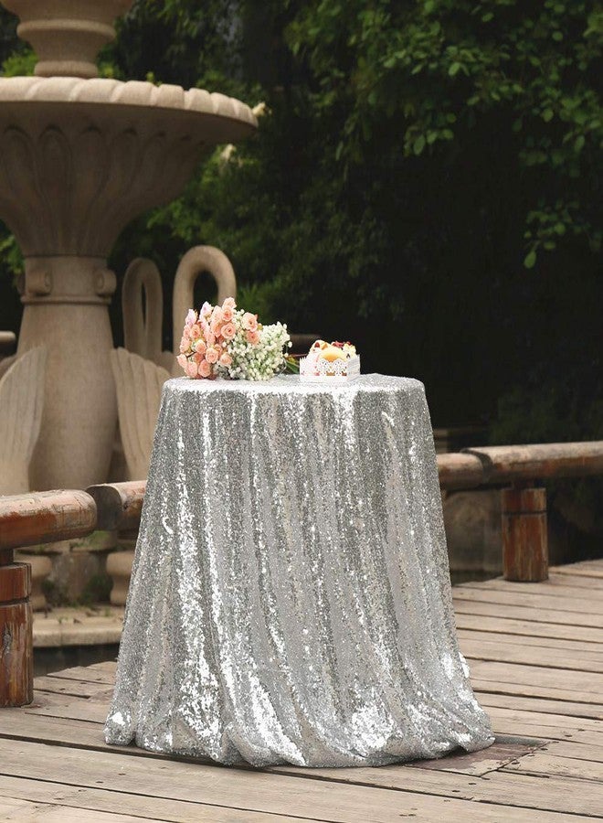 SquarePie Sequin Tablecloth Round Silver 50 Inch Sparkly Table Linen for Wedding Birthday Party - Image 4