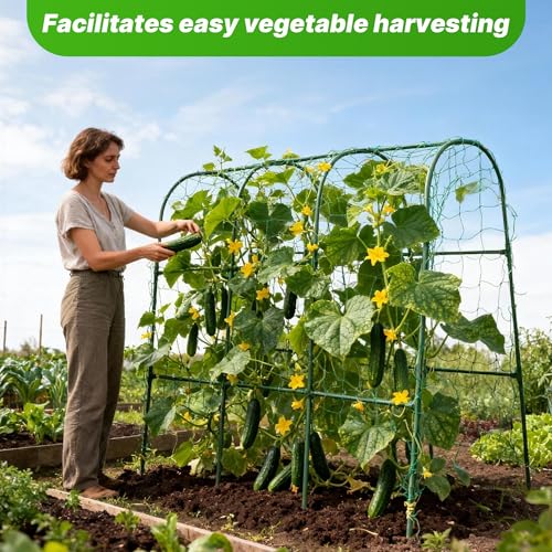 ATLIKE 47X47Cucumber Trellis Garden Trellis UShape Plant Support for Climbing Plants Metel Arch with Netting for Raised Garden Bed Outdoor Cucumbers Tomatoes Vine Climbing Plant - Image 3