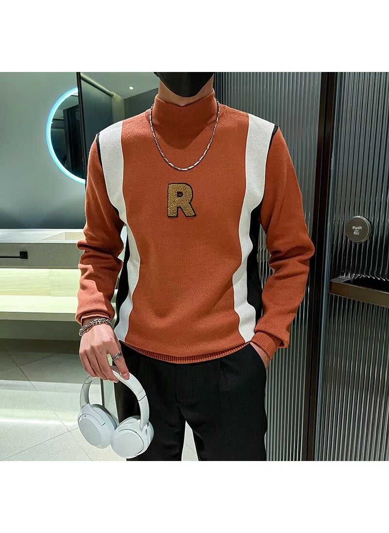 Generic - Mens Knitted Half High Collar Sweater Trendy Inner Wear Base Layer Shirt Color Block Design Breathable Wool Blend Long Sleeve Brown - Image 1