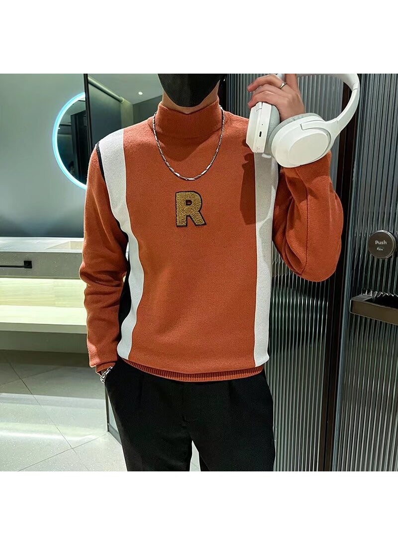 Generic - Mens Knitted Half High Collar Sweater Trendy Inner Wear Base Layer Shirt Color Block Design Breathable Wool Blend Long Sleeve Brown - Image 1