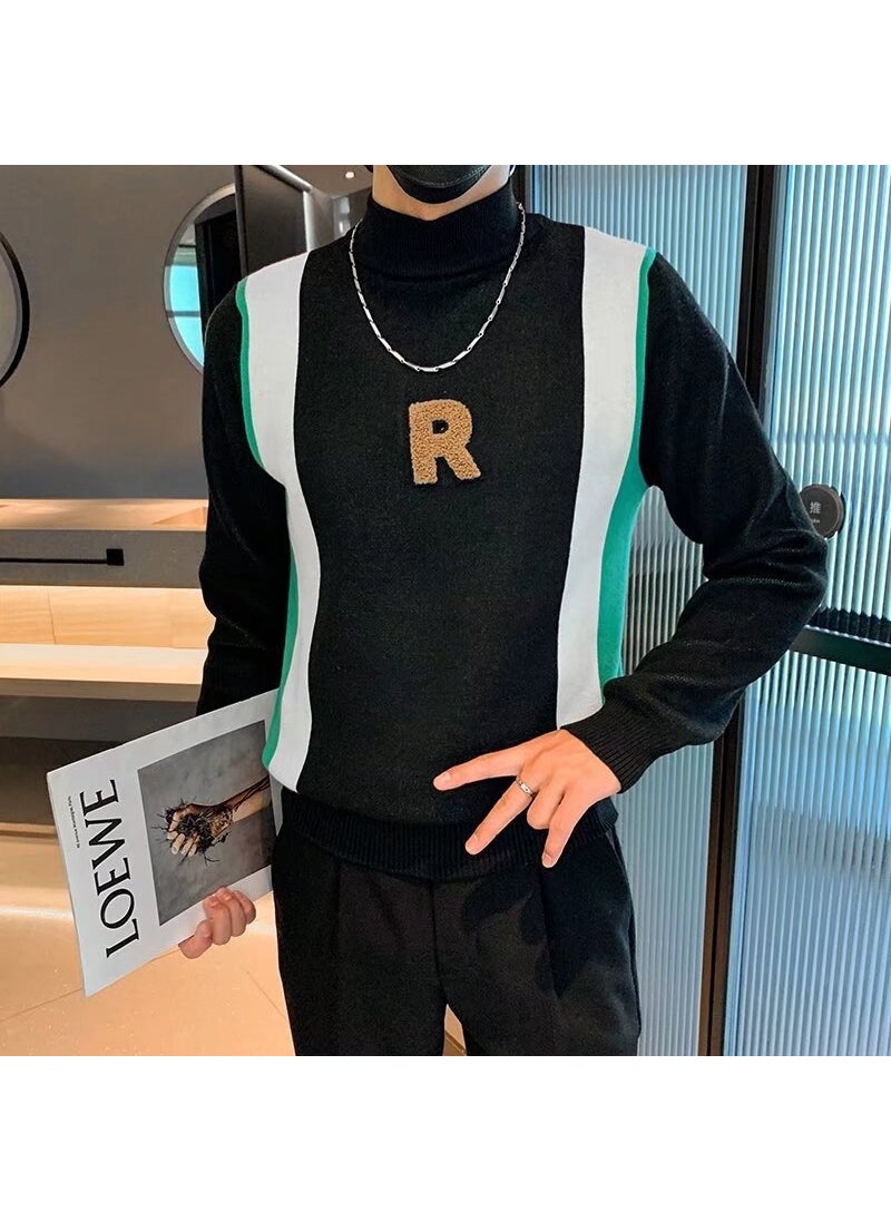 Generic - Mens Knitted Half High Collar Sweater Trendy Inner Wear Base Layer Shirt Color Block Design Breathable Wool Blend Long Sleeve Brown - Image 1