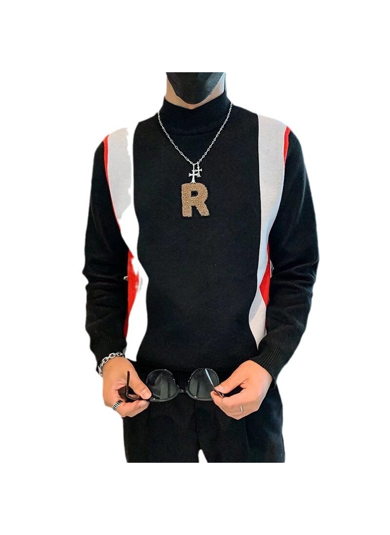 Generic - Mens Knitted Half High Collar Sweater Trendy Inner Wear Base Layer Shirt Color Block Design Breathable Wool Blend Long Sleeve Brown - Image 1