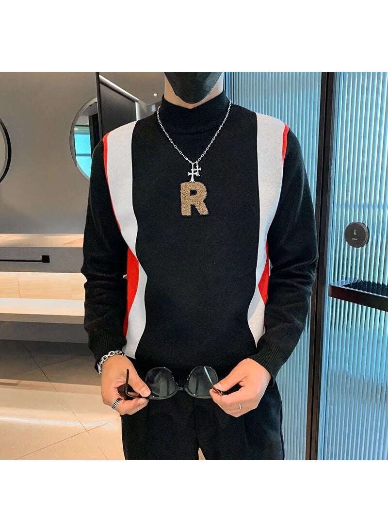 Generic - Mens Knitted Half High Collar Sweater Trendy Inner Wear Base Layer Shirt Color Block Design Breathable Wool Blend Long Sleeve Brown - Image 1