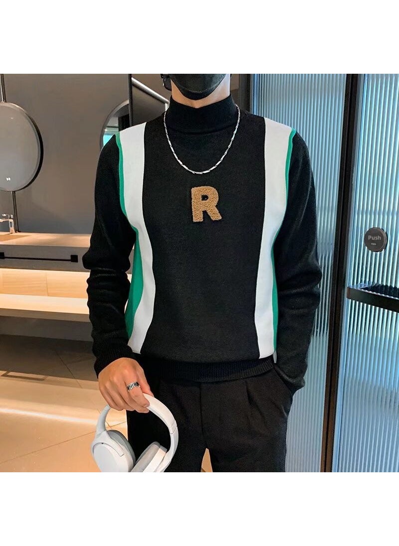 Generic - Mens Knitted Half High Collar Sweater Trendy Inner Wear Base Layer Shirt Color Block Design Breathable Wool Blend Long Sleeve Brown - Image 1
