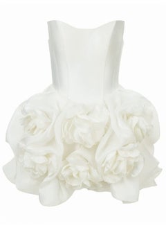 Madam Uniq White Floral Bustier Flared Dress with Bone Structure  - Image 5