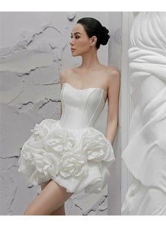 Madam Uniq White Floral Bustier Flared Dress with Bone Structure  - Image 2