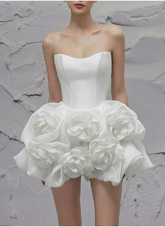Madam Uniq White Floral Bustier Flared Dress with Bone Structure  - Image 1
