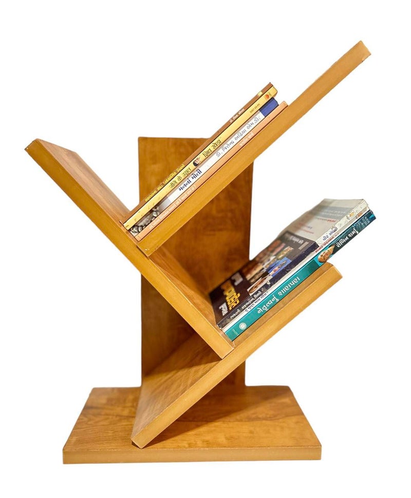SBF Furniture SBF Furniture Wooden Book RackSpace Saver Engineered Wood Book Shelf for HomeLiving Room and OfficeTable Top Free Standing OrganizerModern Tree Shape Bookcase Chiku Light DIYDoItYourself - Image 1