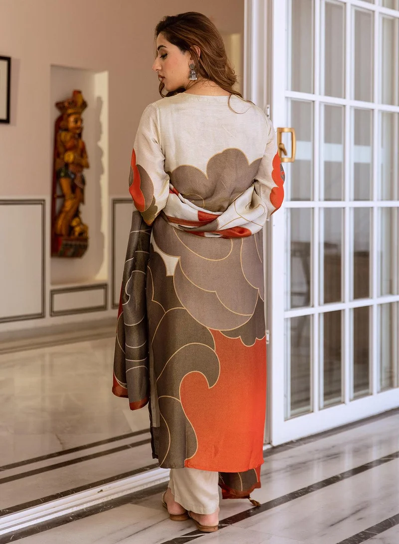 ISHIN  Women Floral Printed Regular Thread Work Kurta With Trousers & With Dupatta for Women | Best Price UAE