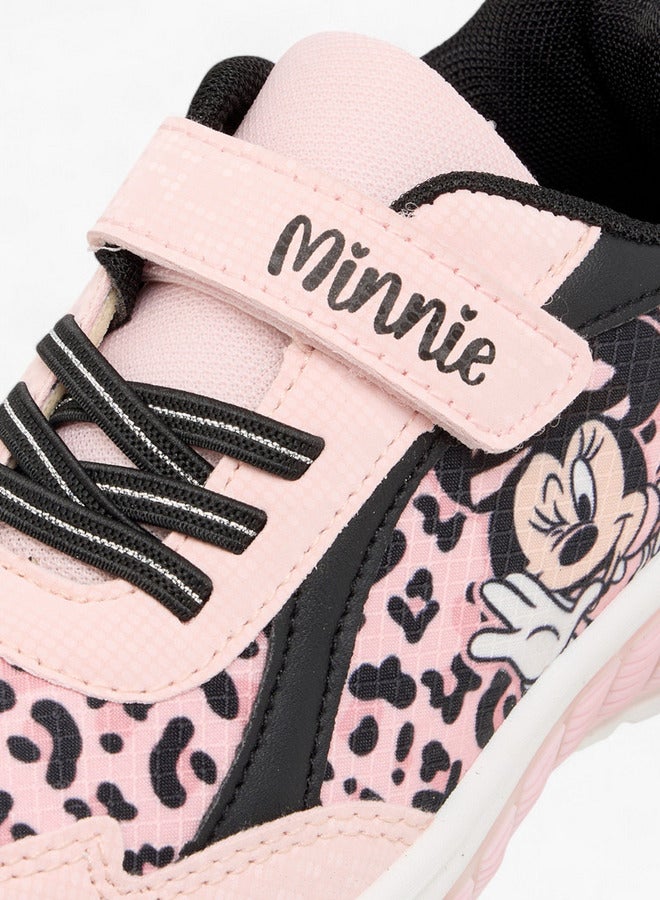 Disney Girls Minnie Mouse Print Sneakers with Hook and Loop Closure - Image 5
