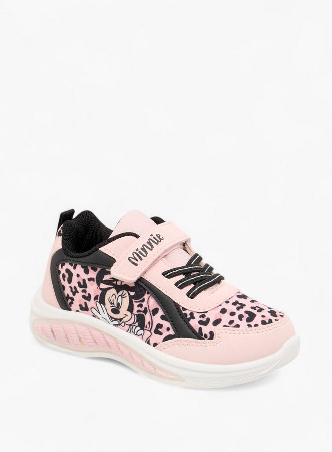 Disney Girls Minnie Mouse Print Sneakers with Hook and Loop Closure - Image 2