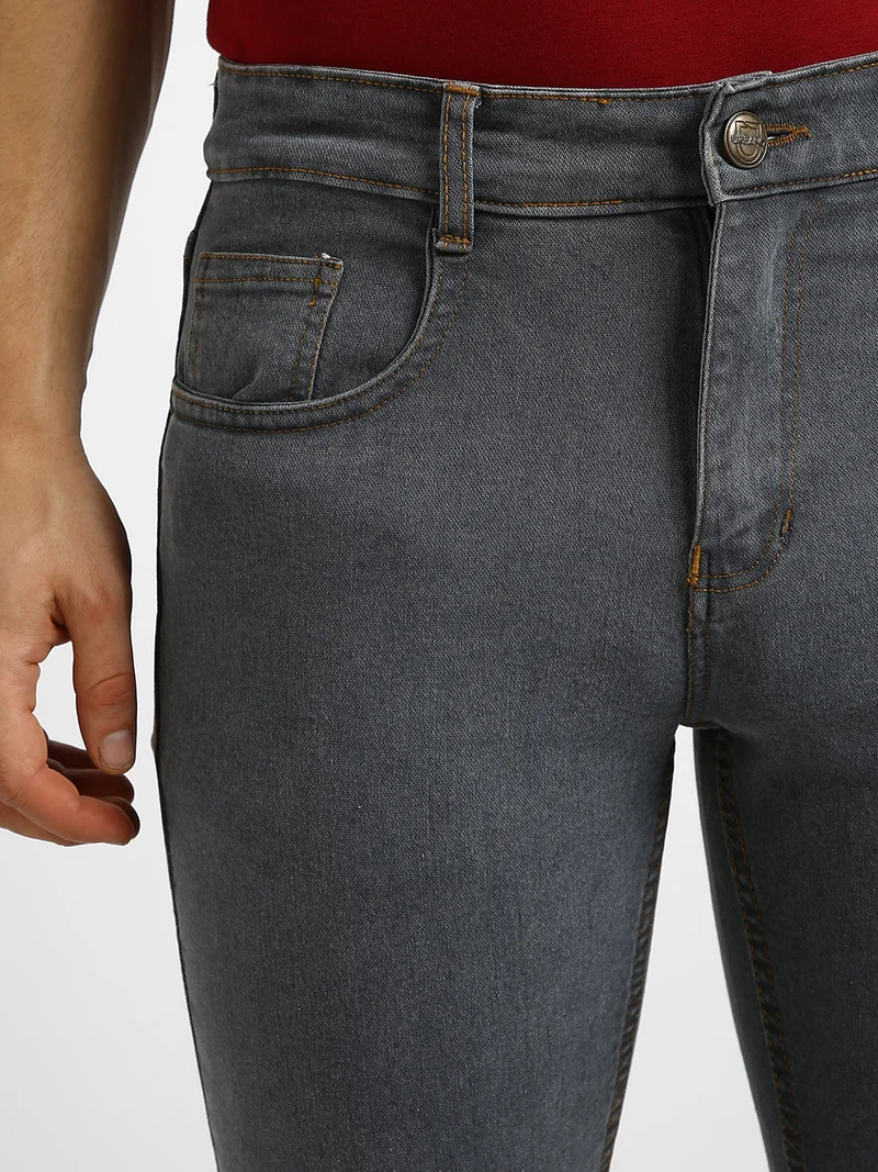 Urbano Fashion  Urbano Fashion Men's Grey Regular Fit Washed Jeans Stretchable  | Best Price UAE