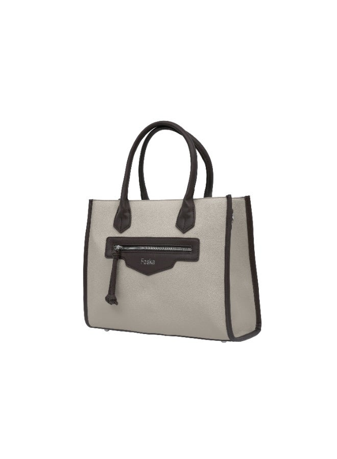 فوسكا شنطة Foska يد كبيرة (توت) وكتف نسائية – جلد منقوش (Embossed) للعمل لون بيج/هافان – مقاس 33x26.5 سم - Image 1
