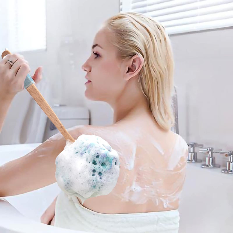 AmazerBath Shower Sponge Loofah Back Scrubber, PE Soft Mesh Loofah Body Scrubber with Long Wooden Handle, Bath Sponge for Men Women (Green) - Image 5