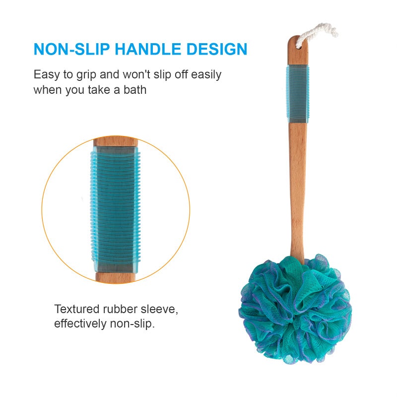 AmazerBath Shower Sponge Loofah Back Scrubber, PE Soft Mesh Loofah Body Scrubber with Long Wooden Handle, Bath Sponge for Men Women (Green) - Image 3