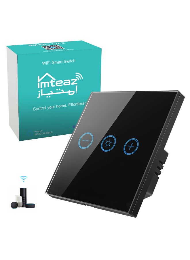 Imteaz Smart Dimmer Switch, Smart WiFi Light Switch with Glass Panel, 1 Gang & 1 Way, Neutral Wire Required, Compatible with Google Home, Touch & App Remote Control, Timing Function & Voice Control (Black) - Image 1