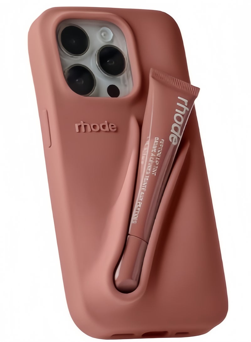 rhode Silicone Lip Holder for Cell Phone, Lip Gloss Adhesive Sleeve for Phone, Lip Holder Stick-on Phone Case, Back Stick On Holder for iPhone Phones（Toast） - Image 1