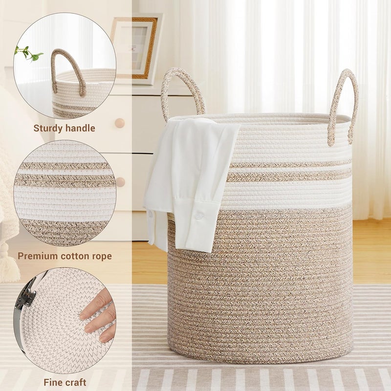 SunNewt Tall Laundry Basket with Handles, 88L Portable Dirty Clothes Hamper, Boho Cotton Rope Storage Bin for Blankets Kids Toys Gifts, Large Organizer for Baby Nursery Bedroom Bathroom, New Brown - Image 3
